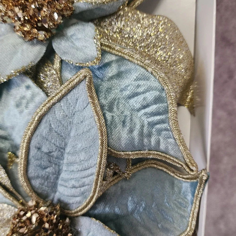 Blue Silver Glitter Flower Ornaments Clip On Tree Decor‎ 7